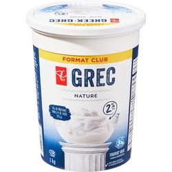 le Choix du Président Yogourt grec nature 2% M.F. format club  1 kg, 0,85 $/100g