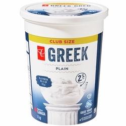 le Choix du Président Yogourt grec nature à 2 % de M.G., format club 1 kg, 0,85 $/100g