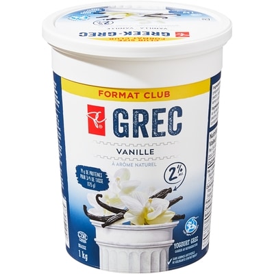 le Choix du Président Yogourt grec 2% MF, vanille, format club 1 kg, 0,85 $/100g