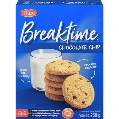 Dare Breaktime Chocolate Chip Cookies 250 g, $0.68/100g