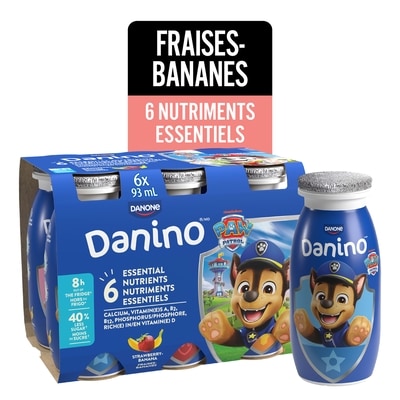 Danone Yogourt à boire pour enfants, fraises-bananes, format économique avec 6 bouteilles 6x93.0 ml, 0,72 $/100ml