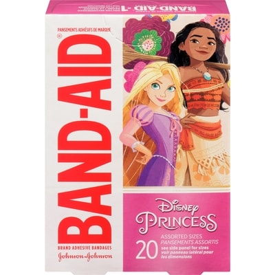 Band-Aid Pansements adhésifs Princesses Disney, pansements 100% imperméables pour les plaies, les coupures et gratignures mineures chez les enfants et les bambins, Un seul format 20 ea, 0,30 $/1ch