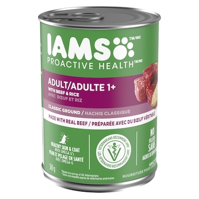 Iams Nourriture humide pour chiens adultes PROACTIVE HEALTH avec bœuf et riz, hachis classique 369 g, 0,67 $/100g