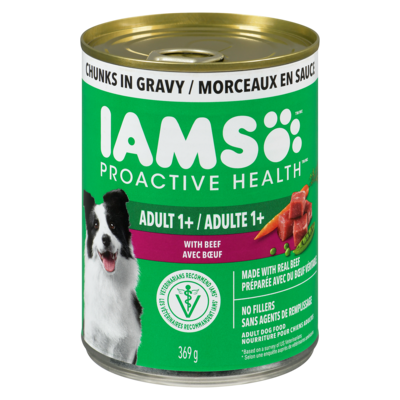 Iams Nourriture humide pour chiens adultes PROACTIVE HEALTH Saveur de bœuf, riz, carottes et haricots verts, morceaux en sauce 369 g, 0,76 $/100g