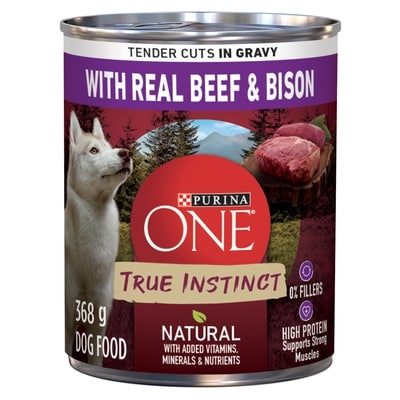 Purina ONE True Instinct Wet Dog Food Tender Cuts in Gravy with Beef & Bison 368 g, $0.81/100g