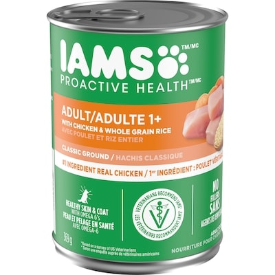 Iams Nourriture humide pour chiens adultes PROACTIVE HEALTH avec poulet et riz entier, hachis classique 369 g, 0,67 $/100g