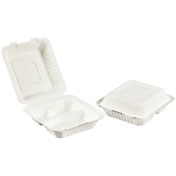 iECO Hinged Bagasse Containers 3 Compartments  50 ea, $0.32/1ea