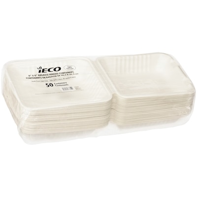 iECO Hinged Bagasse Containers  50 ea, $0.32/1ea