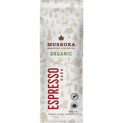 Muskoka Roastery Coffee Co Whole Bean Coffee Organic Espresso Dark 454 g, $5.50/100g