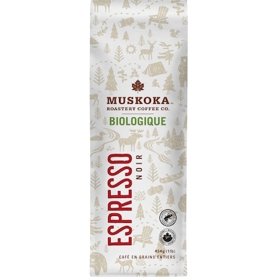 Muskoka Roastery Coffee Co Café en grains entiers biologique espresso noir 454 g, 5,50 $/100g
