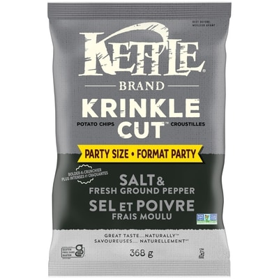 Kettle Potato Chips, Krinkle Cut, Salt & Ground Pepper Kettle Chips, Party Size 368 g, $1.90/100g