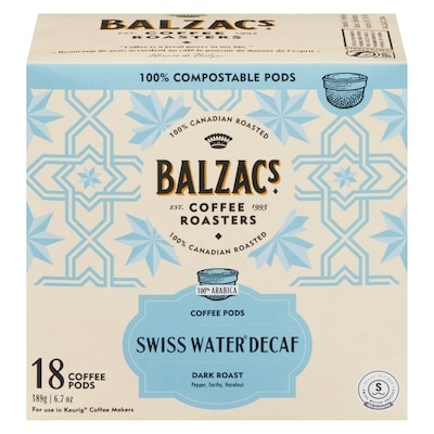 Balzac's Swiss Water Coffee Pods Decaf Stout Roast Dark, Daring 18 ea, $1.17/1ea