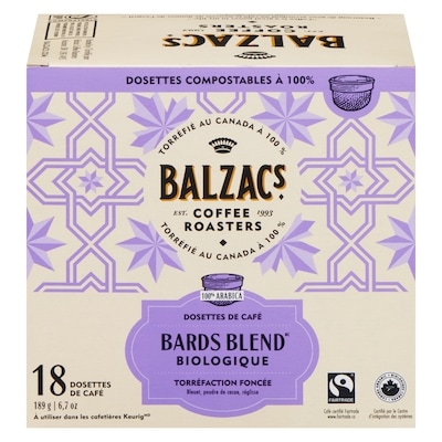 Balzac’s Bards blend dosettes de café torréfaction corsée foncé, riche 18 ea, 1,17 $/1ch
