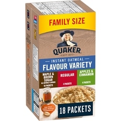 Quaker Gruau instantané Assortiment de 3 saveurs, format économique, 18 sachets 694 g, 1,01 $/100g