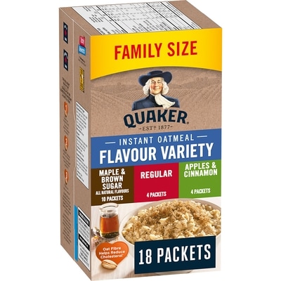 Quaker Gruau instantané Assortiment de 3 saveurs, format économique, 18 sachets 694 g, 0,94 $/100g
