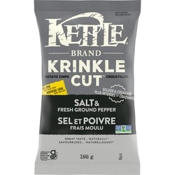 Kettle Krinkle Cut Potato Chips Salt & Fresh Ground Pepper 198 g, $1.77/100g