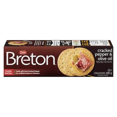 Dare Breton Cracked Pepper and Olive Oil Crackers 200 g, $1.25/100g