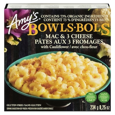 Amys Pâtes aux 3 fromages avec chou-fleur bols sans gluten 234 g, 3,41 $/100g