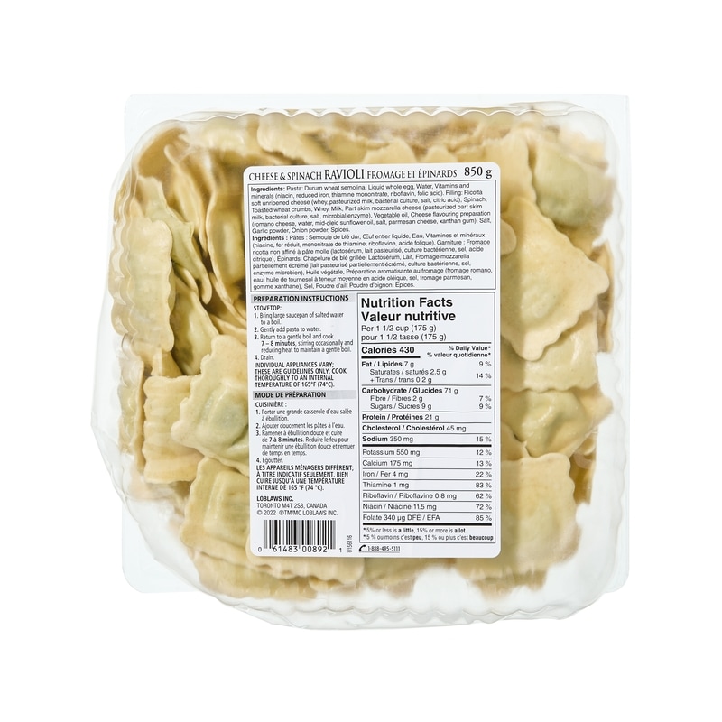 Cheese and Spinach Ravioli