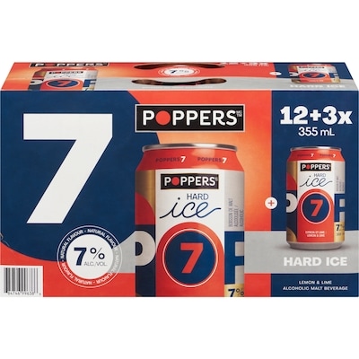 Poppers Hard Ice Alcoholic Malt Beverage Lemon & Lime (ID required at pick-up) 15x355.0 ml, $0.45/100ml