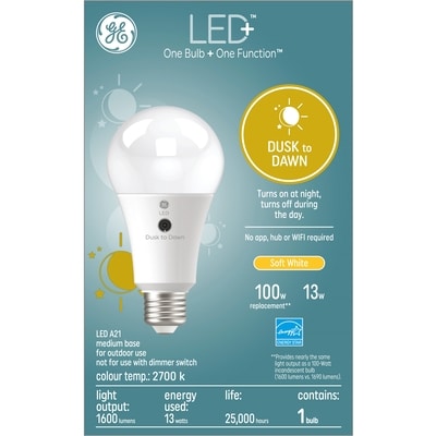 GE LED+ 100W Dusk2Dawn Soft White A19 1PK 1 ea, $20.00/1ea