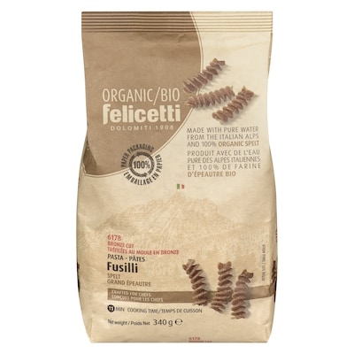 Felicetti Organic Spelt Wholewheat Flour Pasta Fusilli 340 g, $1.03/100g