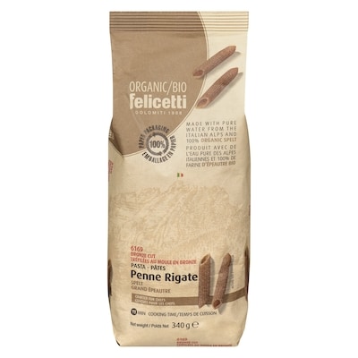 Felicetti Pâtes biologiques à base de farine de blé grand épeautre complet penne rigate 340 g, 1,03 $/100g