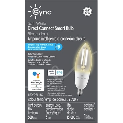GE Ampoule DEL intelligente d'intérieur blanc doux BC Lustre Cync de 1PK 1 ea, 25,00 $/1ch