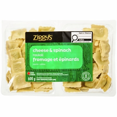 Ziggy’s Ravioli fromage et épinards 600 g, 0,83 $/100g