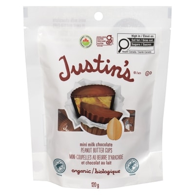 Justin’s Mini-coupelles au beurre d'arachide et chocolat au lait biologique 120 g, 5,83 $/100g