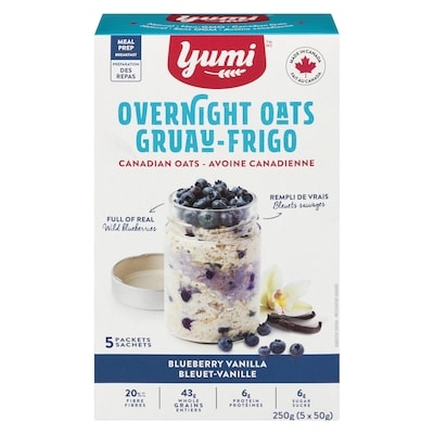 Yumi Organics Gruau-frigo, bleuet vanille 250 g, 2,60 $/100g