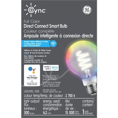 GE Ampoule DEL intelligente d'intérieur couleur G25 Cync de 1PK 1 ea, 35,00 $/1ch