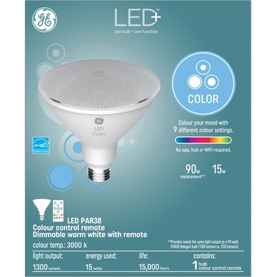 GE LED+ PAR38 RGB with Remote 1PK 1 ea, $29.00/1ea
