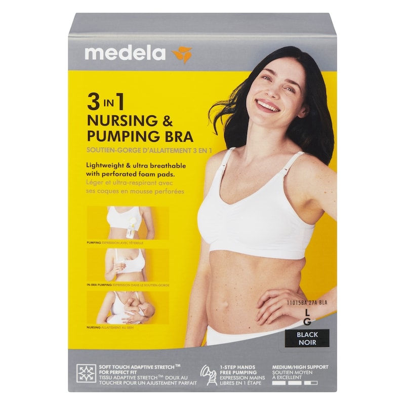 3 in 1 Nursing & Pumping Bra, Size Large, Black