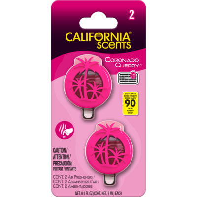 California Scents Mini diffuseur désodorisant – Parfum Cerise Coronado, emballage multiple (2 unités) 2 ea, 1,25 $/1ch
