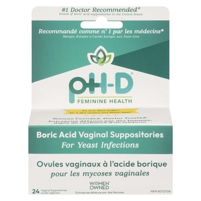 PhD Ovules vaginaux à l'acide borique 24 ea, 1,54 $/1ch