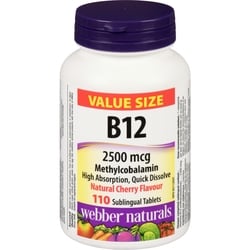 Webber Naturals B12 2500 Mcg Natural Cherry Flavour Value Size 110 ea, $0.20/1ea