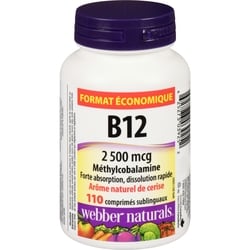 Webber Naturals B12 2 500 mcg arôme naturel de cerise format économique 110 ea, 0,21 $/1ch