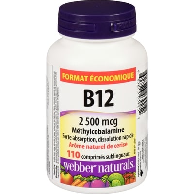 Webber Naturals B12 2 500 mcg arôme naturel de cerise format économique 110 ea, 0,15 $/1ch