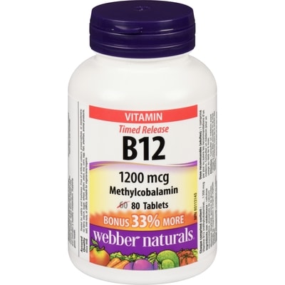 Webber Naturals Vitamin Timed Release B12 1200 Mcg 80 ea, $0.15/1ea