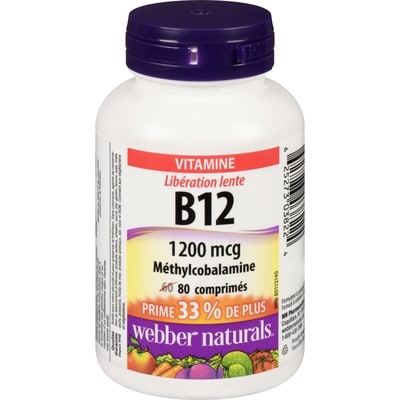 Webber Naturals Vitamine libération lente b12 1200 mcg 80 ea, 0,16 $/1ch