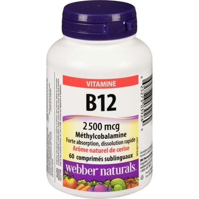 Webber Naturals Vitamine b12 2 500 mcg arôme naturel de cerise 60 ea, 0,21 $/1ch