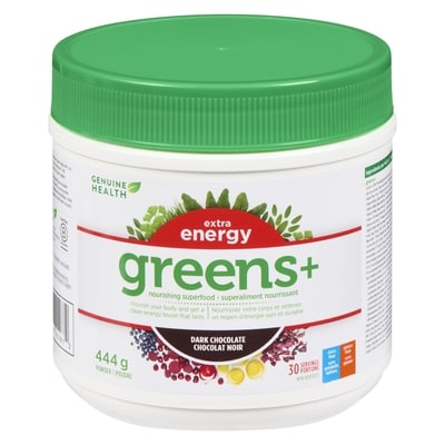 Genuine Health Greens+ chocolate noir 444 g, 17,11 $/100g