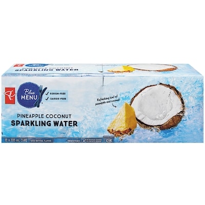 PC Blue Menu Sparkling Water, Pineapple Coconut 355 ml, $1.55/100ml