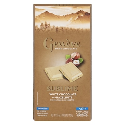 Geneve Swiss Chocolate White Chocolate With Hazelnuts Sublime 100 g, $5.29/100g