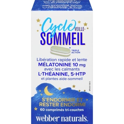 Webber Naturals Cycle veille-sommeil mélatonine 10 mg l-théanine, 5-htp 60 ea, 0,35 $/1ch