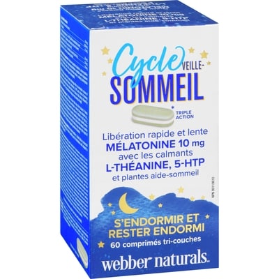 Cycle veille-sommeil mélatonine 10 mg l-théanine, 5-htp