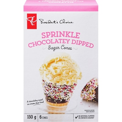 President's Choice Sprinkle Chocolatey Dipped Sugar Cones 150 g, $3.66/100g
