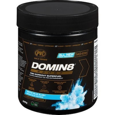 PVL Essentials Domin8 Sport Pre-Workout Superfuel Arctic Blue Slush 225 g, $11.11/100g