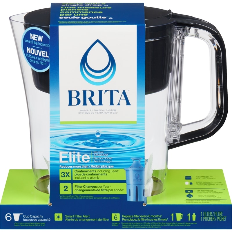 Small 6 Cup Denali Water Filter Pitcher with 1 Elite™ Filter, Made Without BPA, Black